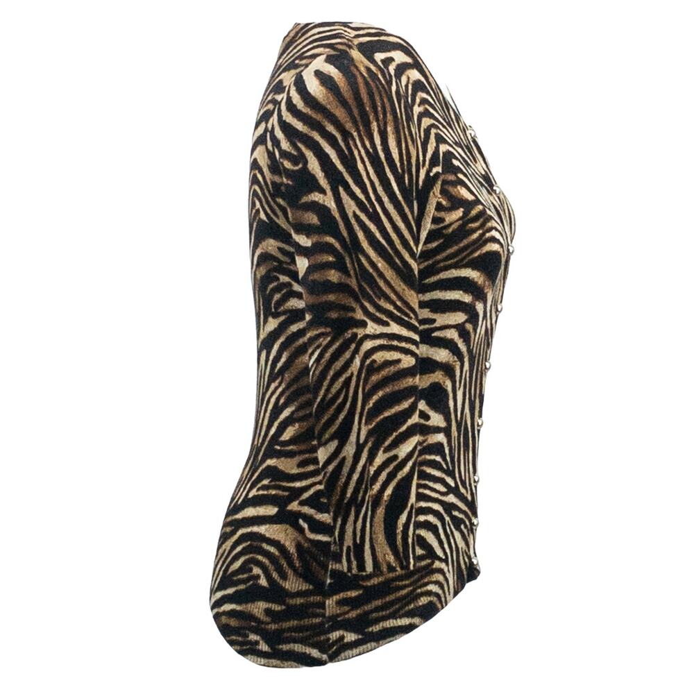 WHBM Womens Zebra Print Cardigan Small Brown Black Snap Button - Picture 4 of 13